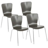 Lumisource DC-TW-STAK GY4 Bentwood Contemporary Stackable Dining Chair in Grey Wood and Chrome - Set of 4